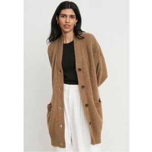 JENNI KAYNE Cottage Cardigan SzXS Tan Alpaca Wool Blend Oversized Button Sweater